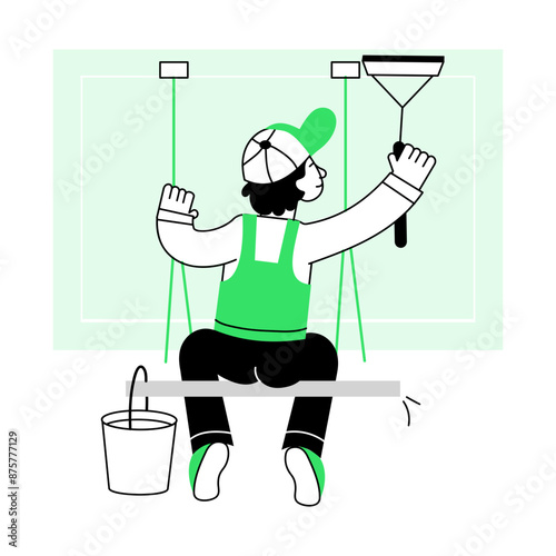 A character based outline mini illustration of cleaning glass 

