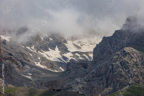 Beautiful colorful landscape. View of the mountain and clouds. photo