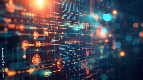 Abstract digital backdrop with illuminated flowcharts, emphasizing the tech innovation theme.