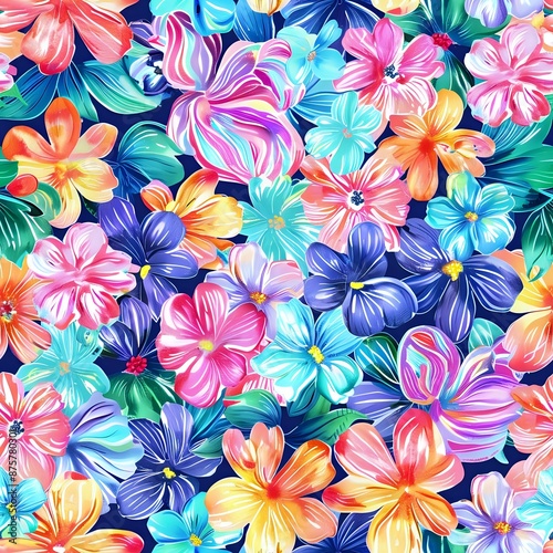 Painterly Style with Variety of Greens and Purples Seamless Pattern