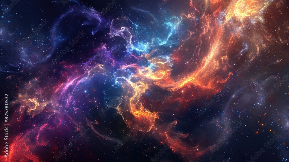 Artistic interpretation of cosmic energy with swirling nebula-like forms and vivid celestial colors, capturing the essence of the universe. Artistic interpretation of cosmic energy with swirling nebula-like forms and vivid celestial colors, capturing the essence of the universe.