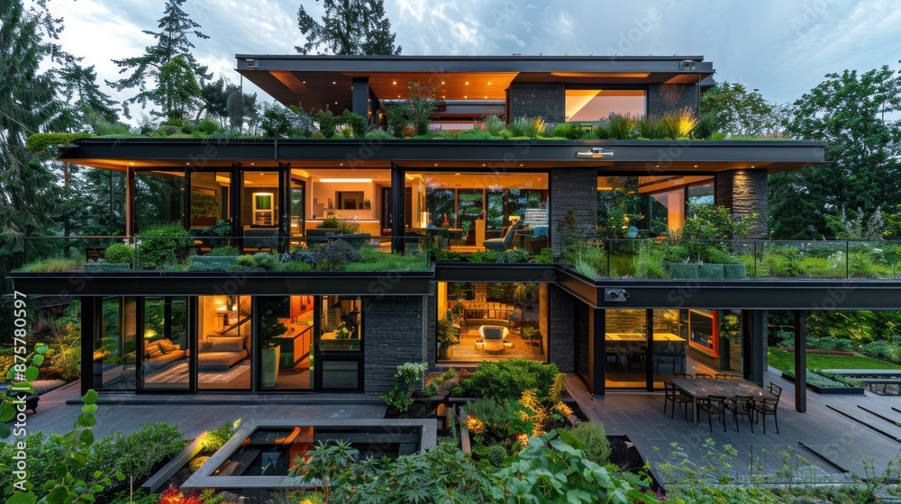 Modern Black House with a Lush Green Roof Modern Black House with a Lush Green Roof