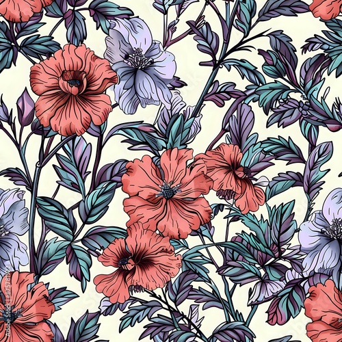 Elegant Circular Stylized Floral Repeat Pattern