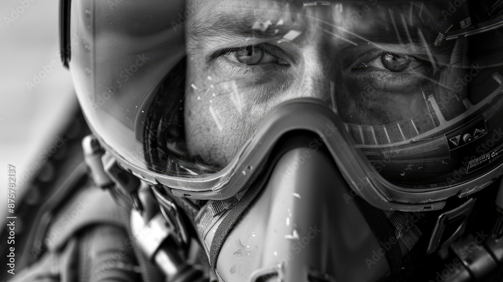 Fototapeta premium Close-Up of Fighter Jet Pilot in Control Cockpit
