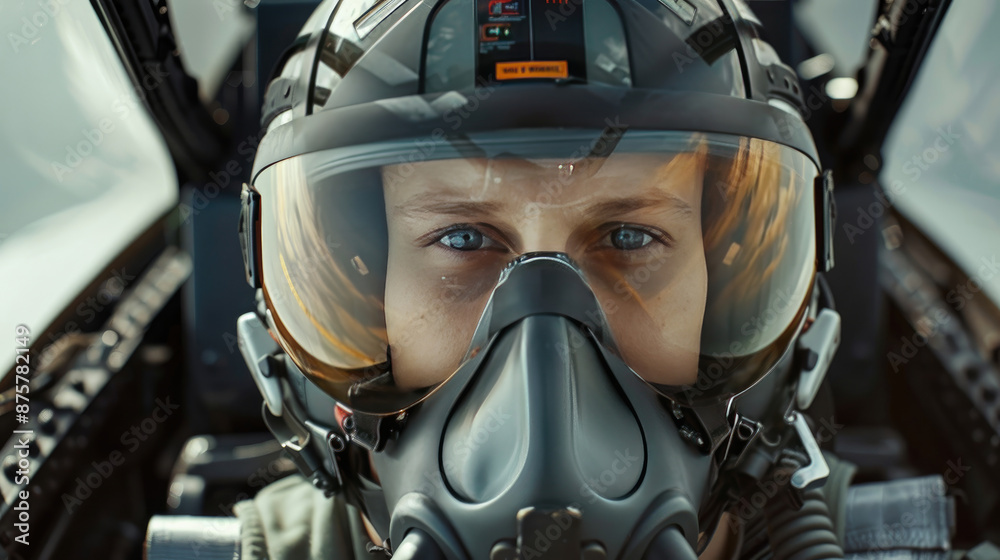 Close-Up of Fighter Jet Pilot in Control Cockpit Close-Up of Fighter Jet Pilot in Control Cockpit
