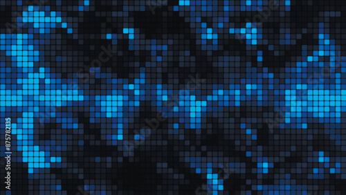 Blue mosaic background in technology concept. Abstract multicolored LED squares. Technology digital square blue color background. Bright pixel grid background. Vector background