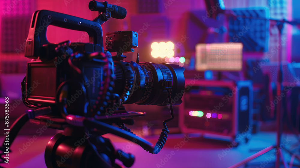 Fototapeta premium Video Camera in Use During Media Production in Recording Studio
