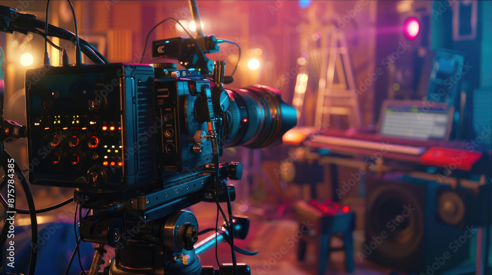 Video Camera in Use During Media Production in Recording Studio Video Camera in Use During Media Production in Recording Studio