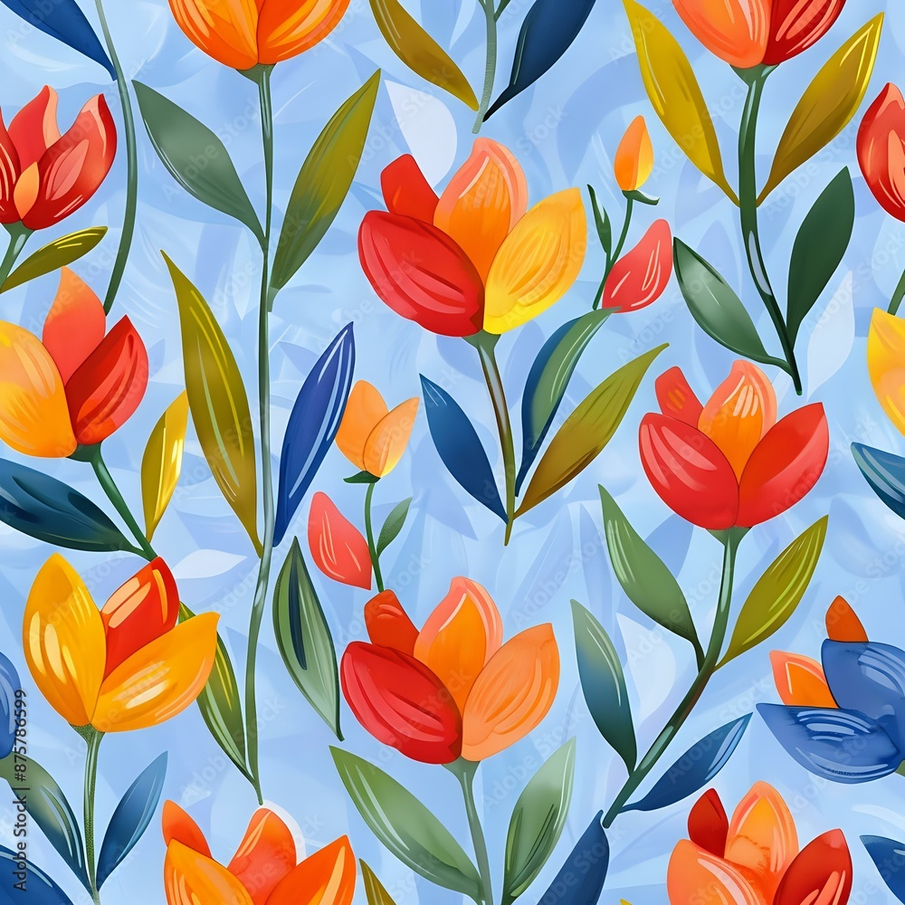 Tulip Flower Grid with Painterly Style Details Tulip Flower Grid with Painterly Style Details