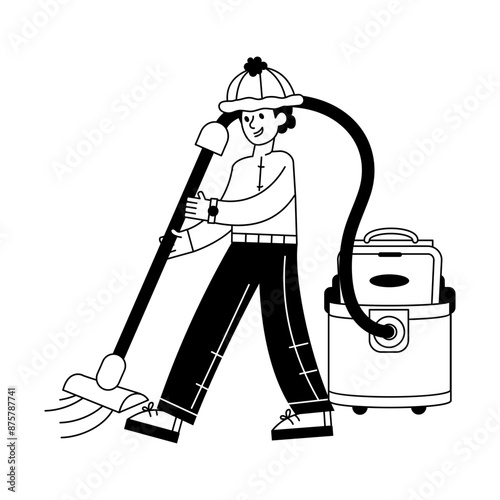 Modern line style mini illustration of vacuum cleaning  

