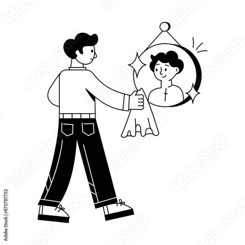 Captivating line mini illustration of cleaning mirror 

