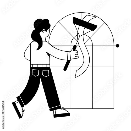 Here is a line mini illustration of cleaning window 

