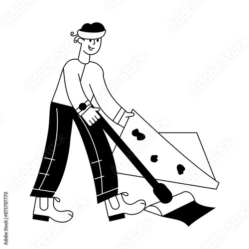 An outline mini illustration depicting housekeeper 


