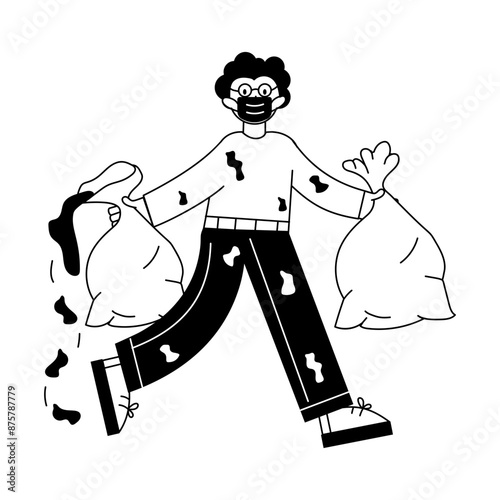 Easy to edit line mini illustration of garbage cleaning 

