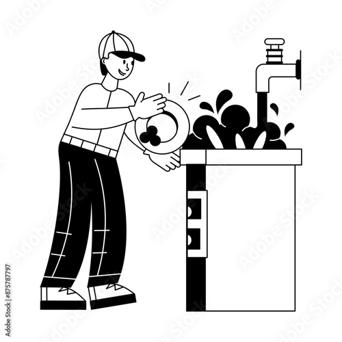 Download outline mini illustration of dishwashing 

