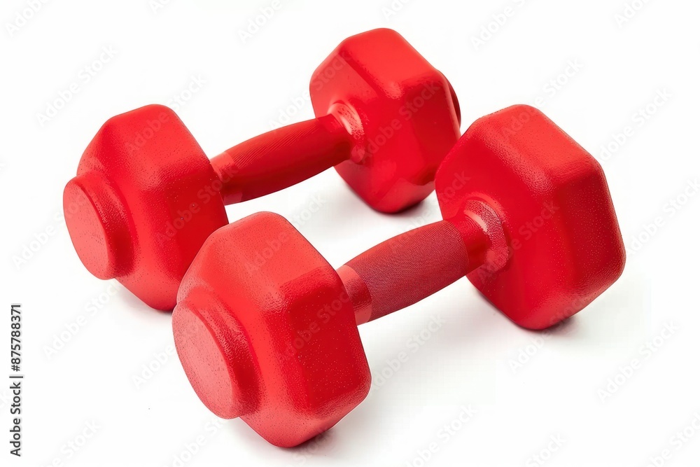 Pair of Red Dumbbells on White Background