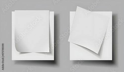 Two white blank paper sheets on transparent background vector illustration, one sheet with shadow and the other without it -