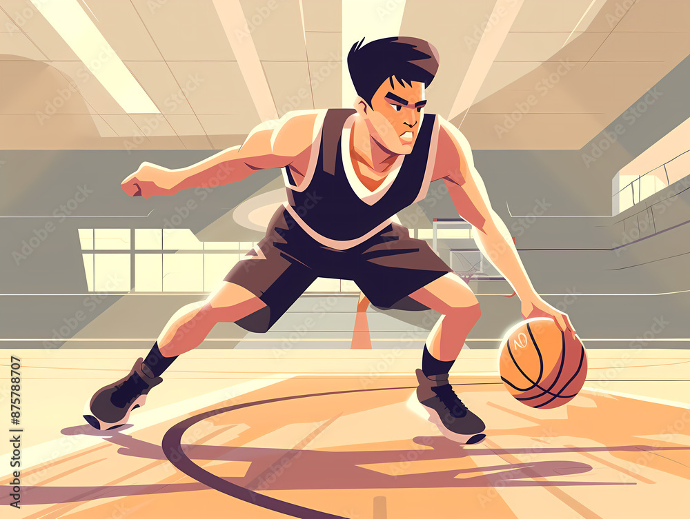 Naklejka premium A Young Boy Running on a Basketball Court