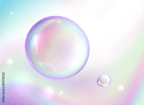 Holo 3d bubbles. Set of realistic soap bubbles. Colorful flying soap bubbles. © Tatsiana Shvaidziuk