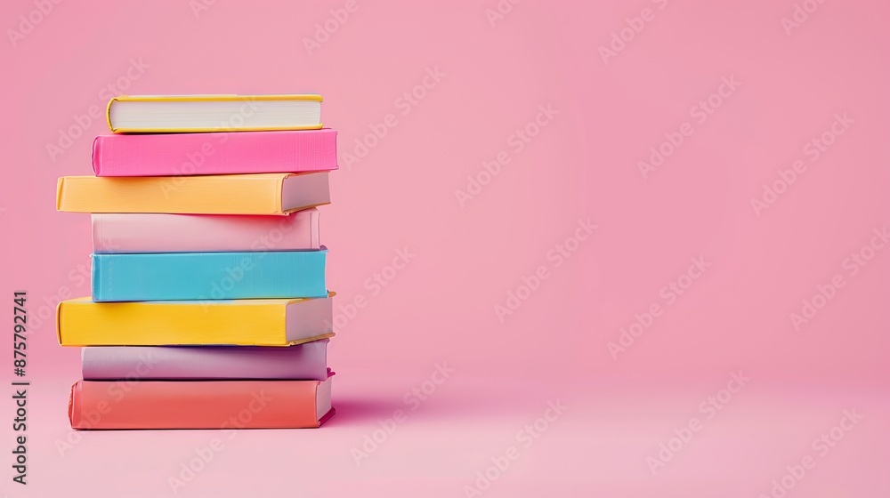 Stack of colorful books on a pink background, copy space, education concept Stack of colorful books on a pink background, copy space, education concept
