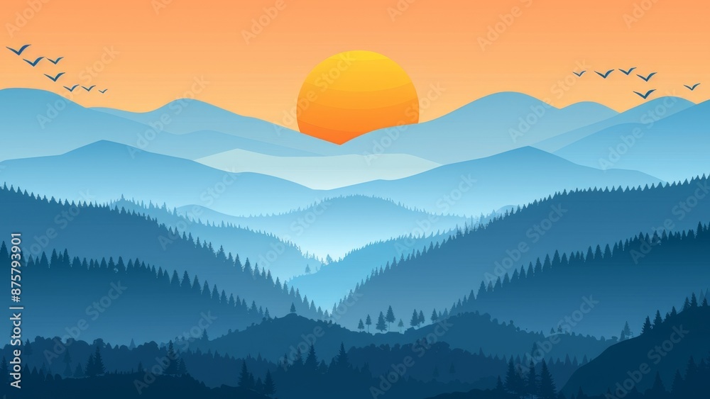 Obraz premium Sunset in the mountains. Landscape with mountains and forest