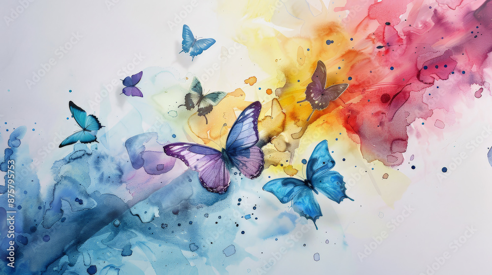 Fototapeta premium Majestic Butterfly Flight: Vibrant Watercolor Splash. Generative AI