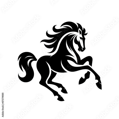 A black and white vector silhouette illustration of a galloping horse
