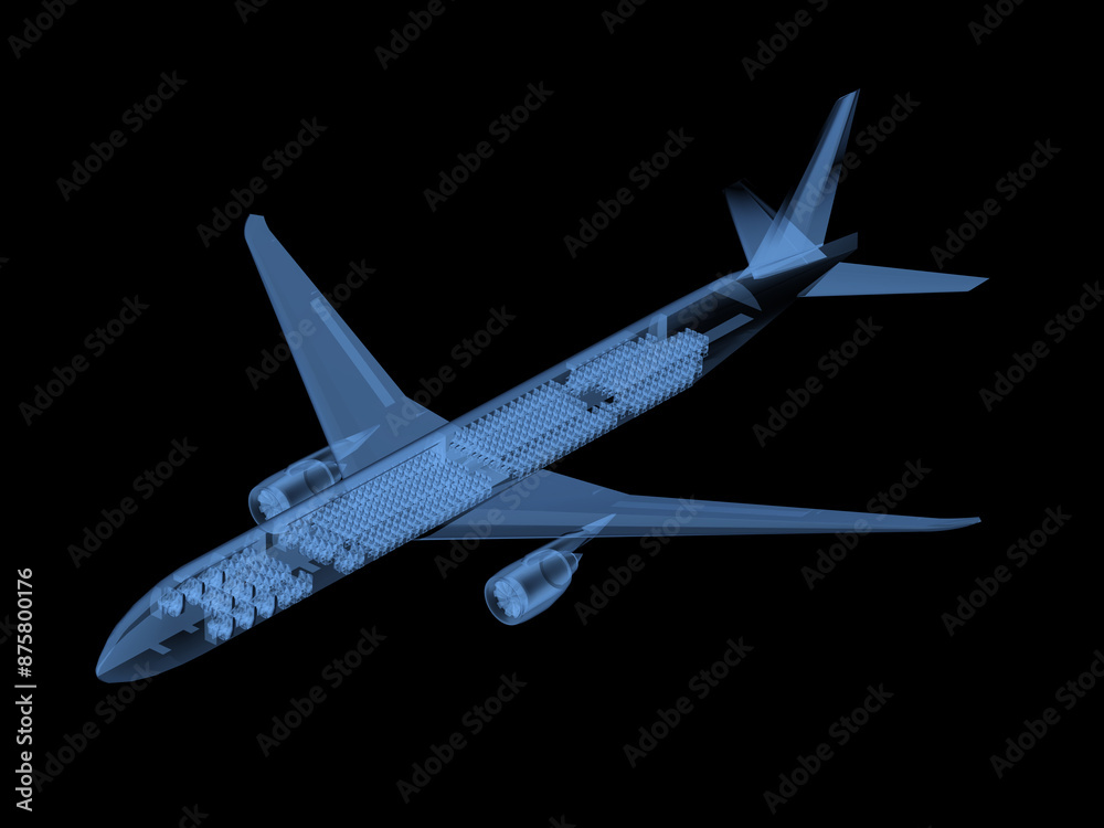 X-ray airplane full length isolated on black background X-ray airplane full length isolated on black background