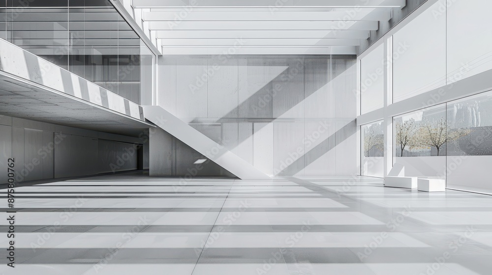 Obraz premium A large, empty room with a white ceiling and white walls