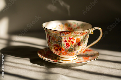 A chipped porcelain teacup,...
