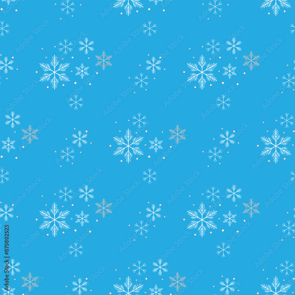 Snowflakes on blue sky - Christmas seamless background Snowflakes on blue sky - Christmas seamless background