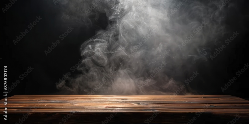 Wooden Table with Smoke and Fog Effect Wooden Table with Smoke and Fog Effect