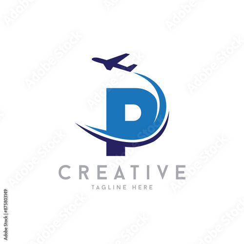 Letter P Air Travel Logo vector icon Design with plane graphic element, symbol, sign for travel agency logo design. airline logo illustration