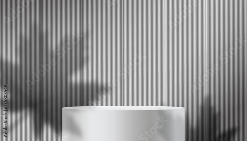 Autumn background,Fall Studio White Podium Display with Maple Leaves Shadow on Grey Wall,Backdrop Scene for Thanksgiving Advertising,Vector 3d Template Platform banner for Black Friday Product Present