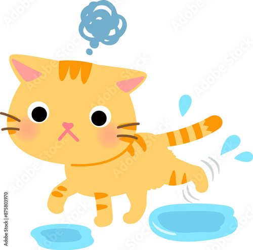 濡れた足を振って水気を飛ばす猫