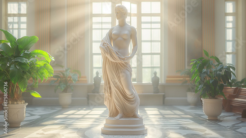 At the classical sculpture exhibit, a beautiful woman's body was the inspiration for a stunning marble statue, admired for its lifelike detail and elegance.