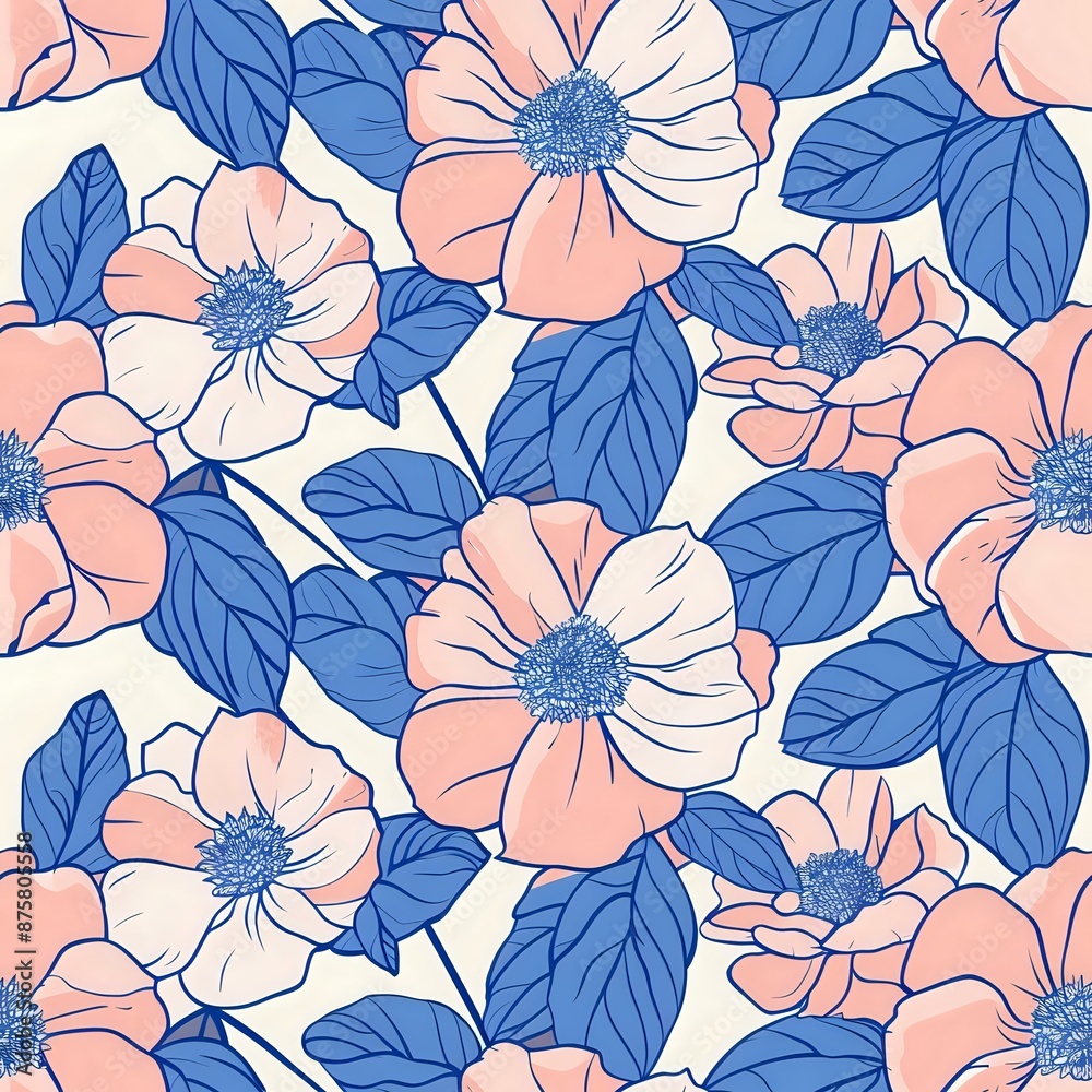 Abstract Geometric Floral Print in Red and Blue Abstract Geometric Floral Print in Red and Blue