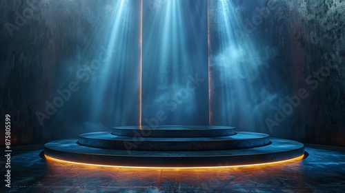 Wallpaper Mural Futuristic Stage with Blue Lights and Smoke Torontodigital.ca