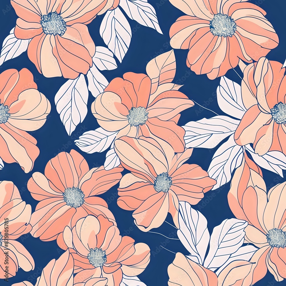 Bold Geometric Floral Design with Pink and Blue Elements