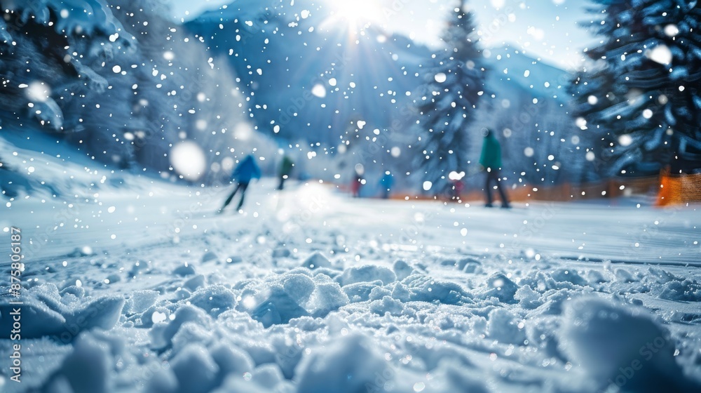 Fototapeta premium Snowy Mountain Slope with Blurred Figures