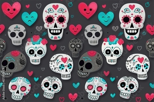 Cute Day of the Dead design. cute skulls and hearts