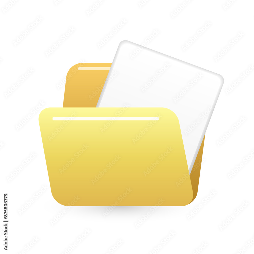 Yellow folder with white paper on white background Yellow folder with white paper on white background