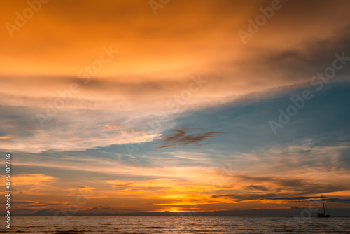 Beautiful sky with clouds above the ocean on nature background