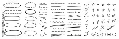 set of scribble doodle underline emphasis line with editable stroke