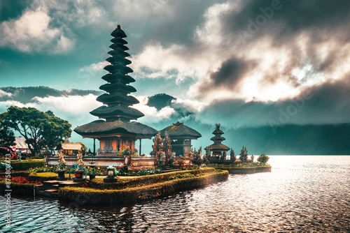 Ulun Danu Beratan Temple Bali - Bali's Iconic Lake Temple, is both a famous picturesque landmark and a significant temple complex on the western side of Beratan Lake. Bali, Indonesia