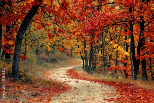 Autumnal Forest Path with Vibrant Foliage