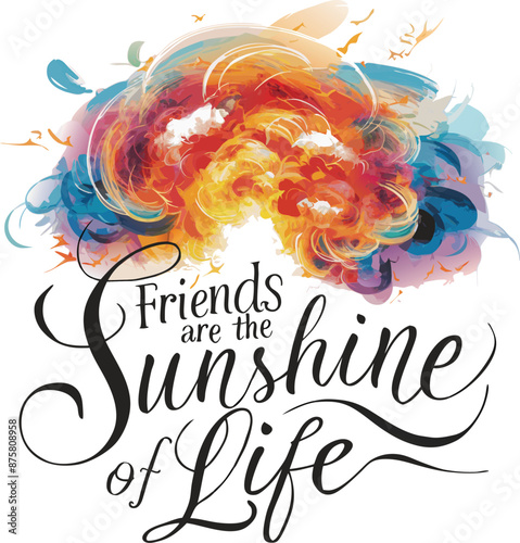A mesmerizing abstract artwork featuring a vibrant explosion of colors that evokes the essence o
f a sunrise or a vivid dream. for friendship day t-shirt design