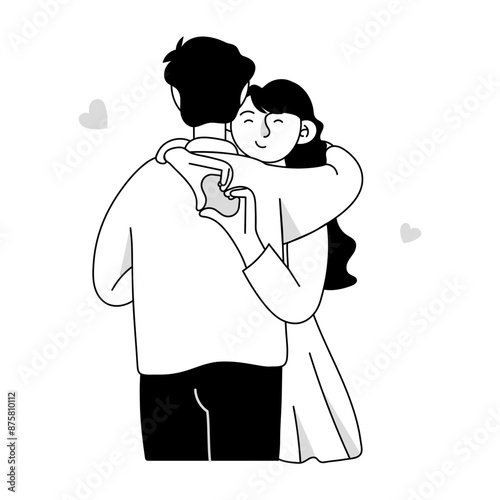 A doodle mini illustration of couple loving hug 

