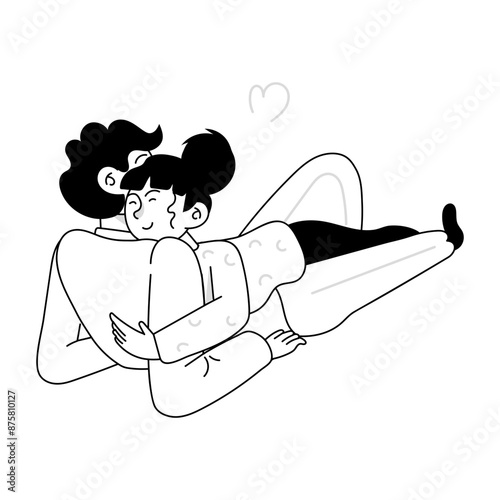 A doodle mini illustration of couple cuddling 

