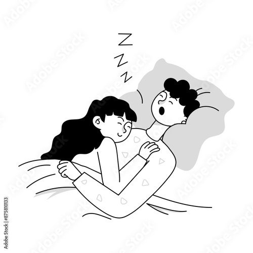 A doodle mini illustration of couple sleeping 

